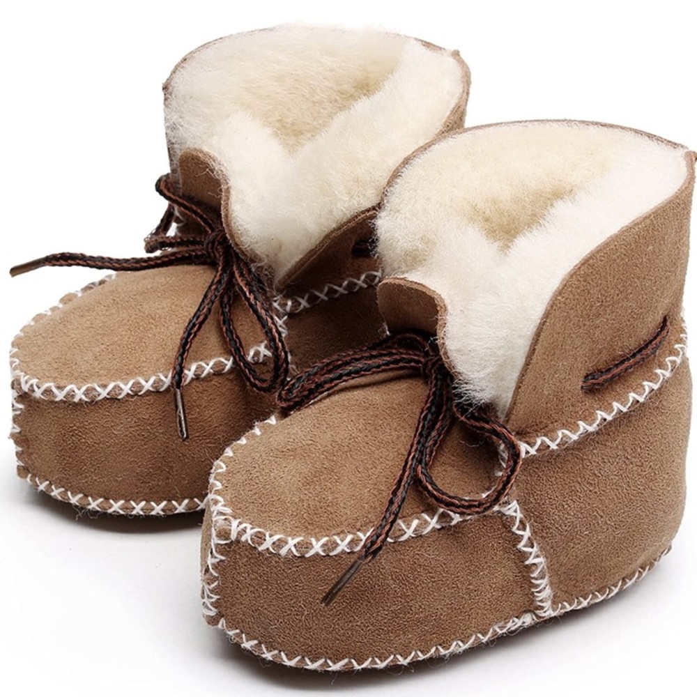 Sheepskin Fleece Baby Bootie- Infants Warm Fur Wool, Girls Baby Plush Boots